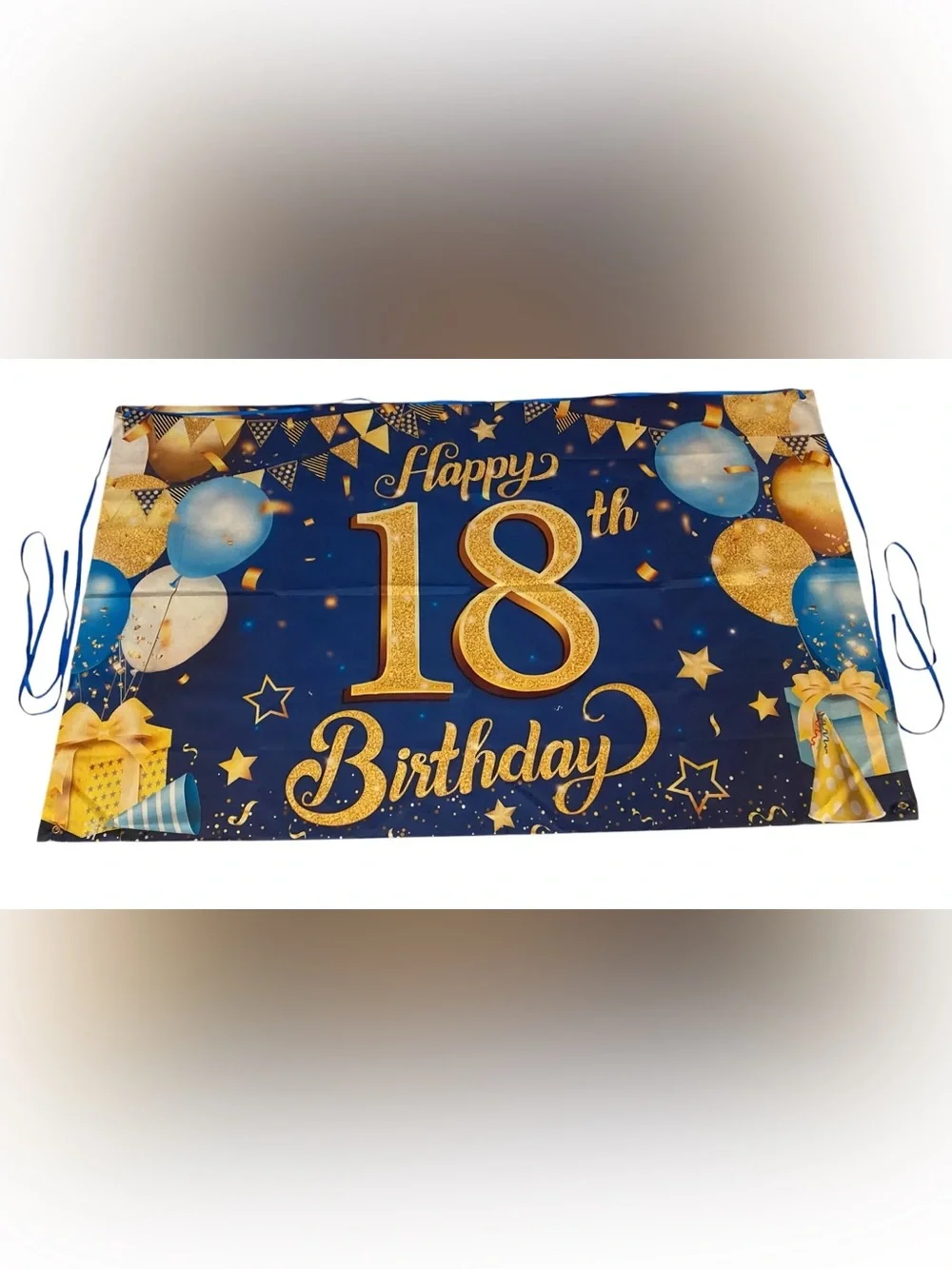Happy 18th Birthday Blue & Gold Banner for Birthday Decor and Backdrop X-Large